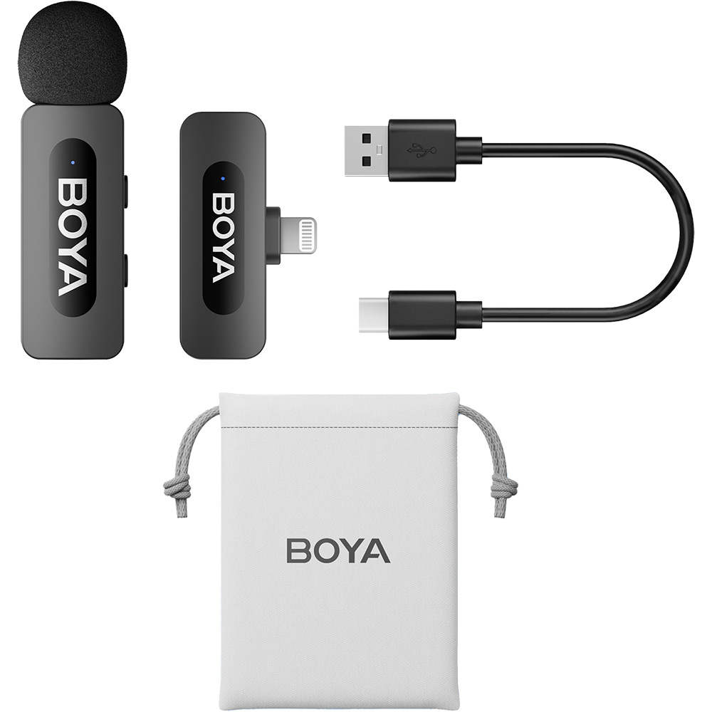 Мікрофон BOYA BY-V1 Lightning Black Додатково Тип передачі: 2,4 ГГц, частотний діапазон: 20 Гц ~ 16 кГц, співвідношення сигнал/шум: 80 дБ, вихідна потужність радіочастот: 6 дБм, порт зарядки: USB-C, ємність батареї: 95 mAh