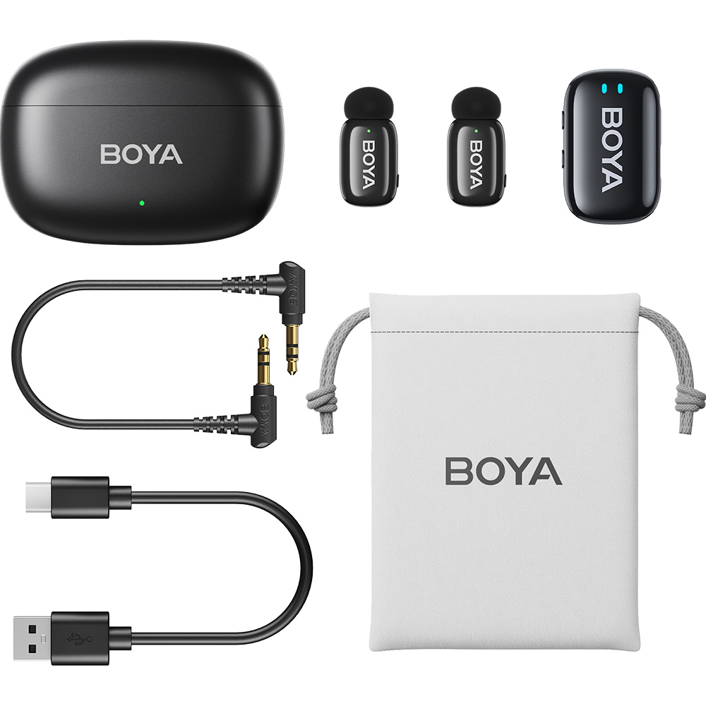 Микрофон BOYA mini-18 TRS For Camera Black Дополнительно Разъём: 3,5 мм, формат звука: HD audio 16 бит / 48 кГц, частотный диапазон: 20 Гц – 20 кГц, шумоподавление: регулируемая программная обработка в реальном времени, соотношение сигнал/шум: >80 дБ, режимы записи: оба микрофона на два канала одновременно