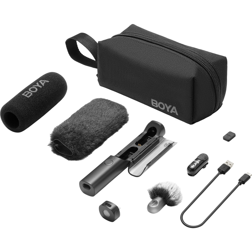 Беспроводной микрофон BOYA Magic-07 Type-C Black Комплектация Микрофон, ресивер Type-C, зарядный кейс, зарядный кабель USB-A – USB-C, магнитный фиксатор, меховой ветрозащитный экран, поролоновый ветрозащитный экран для кейса, меховой ветрозащитный экран для кейса, сумка для хранения