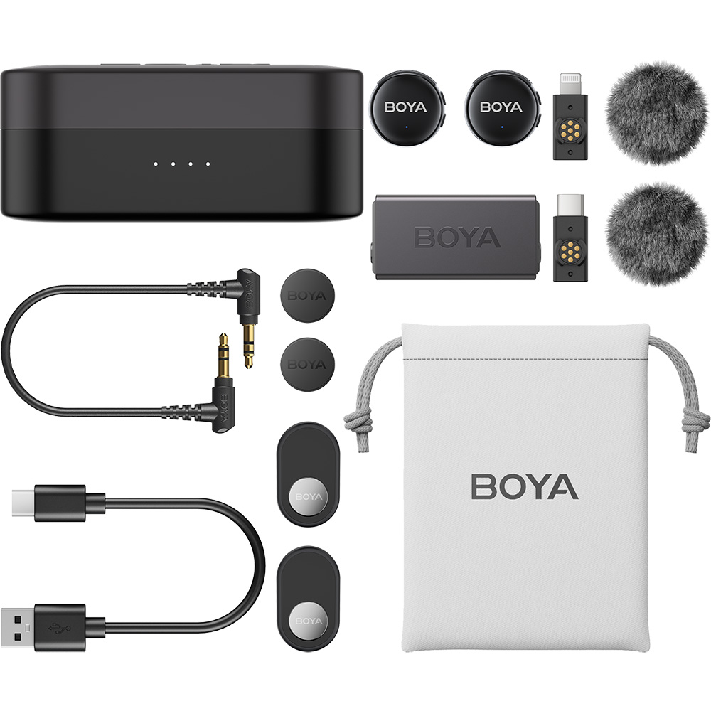 Микрофон BOYA LINK 3-01 Type-C/TRS/Lightning Black Дополнительно Активное шумоподавление, HI-FI качество записи, частота дискретизации 48 кГц, битрейт 24 бит, до 30 часов работы с зарядным кейсом
