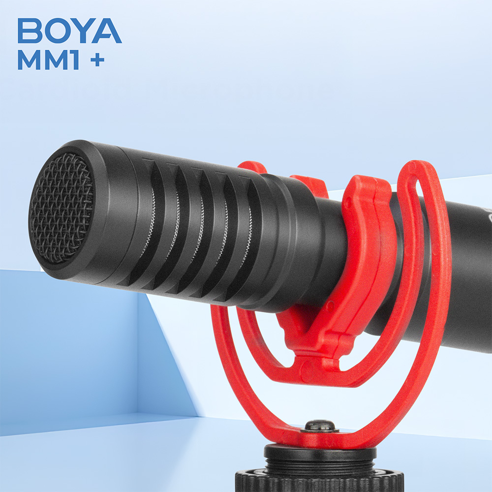 Микрофон BOYA BY-MM1+ Дополнительно Амортизационное крепление, крепление типа «холодный башмак», металлический корпус, прямой аудиомониторинг
