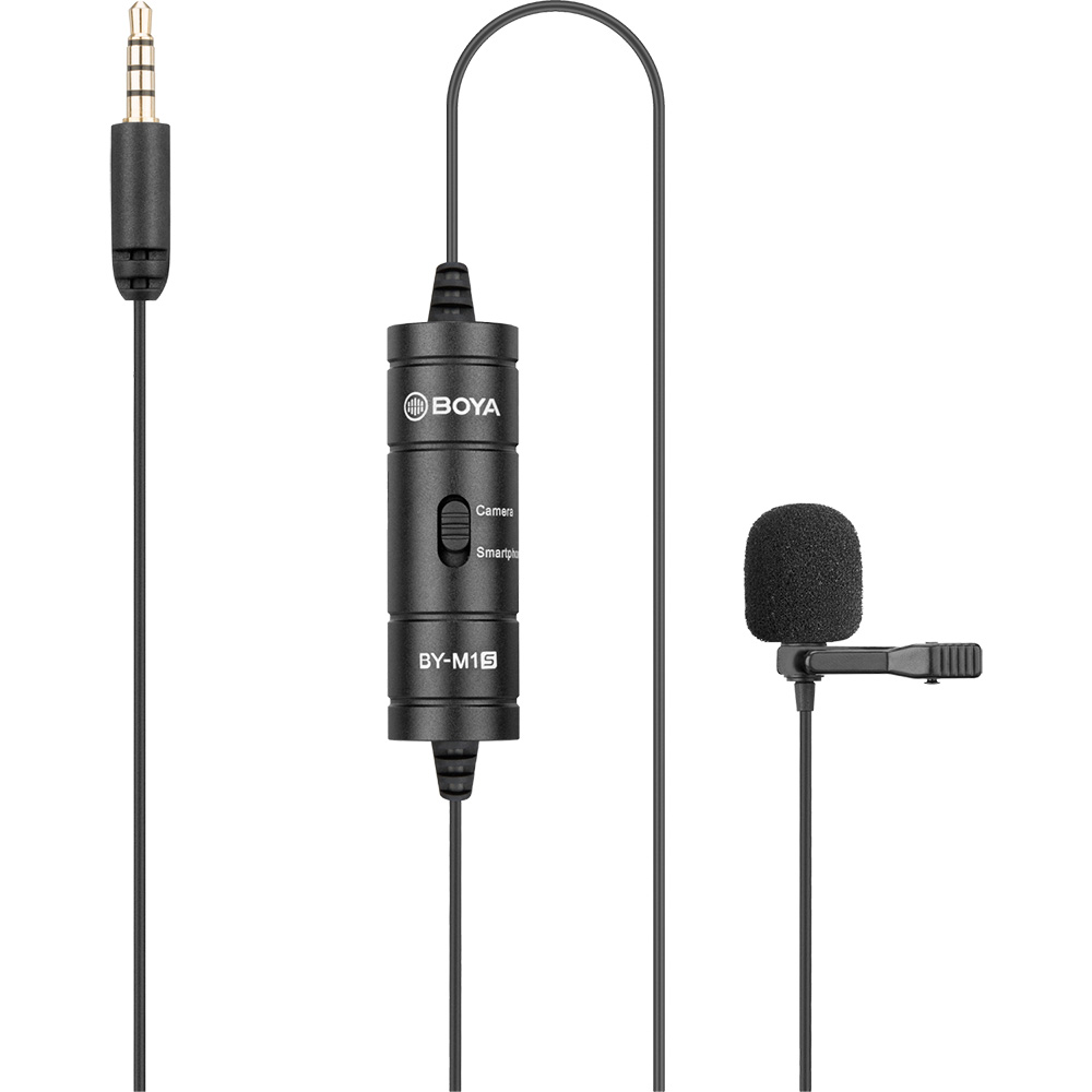 Микрофон BOYA BY-M1S Black Комплектация Микрофон, зажим для одежды, поролоновый ветрозащитный экран, фиксатор типа Velcro