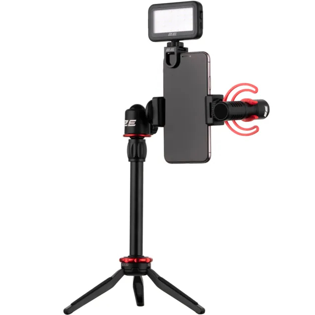 Микрофон 2E MM011 Vlog KIT 3.5 мм Black (2E-MM011) Комплектация микрофон; руководство пользователя; ветрозащитная насадка; крепление для стабилизатора микрофона; штатив с телескопической трубкой 160-250 мм; светодиодное освещение