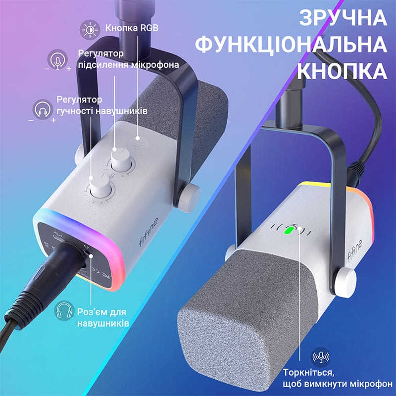 Внешний вид Микрофон FIFINE AM8TW USB/XLR White