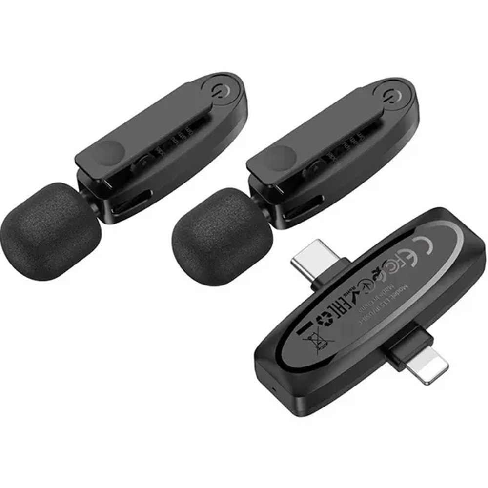 Микрофон HOCO L15 iP/Type-C Black (6942007638623) Комплектация 2 микрофона, приемник 2-в-1 Lightning + Type-C