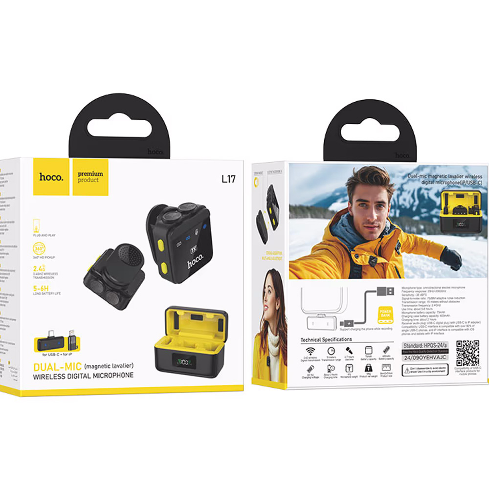 Заказать Микрофон HOCO L17 iP/Type-C Black (6942007645997)