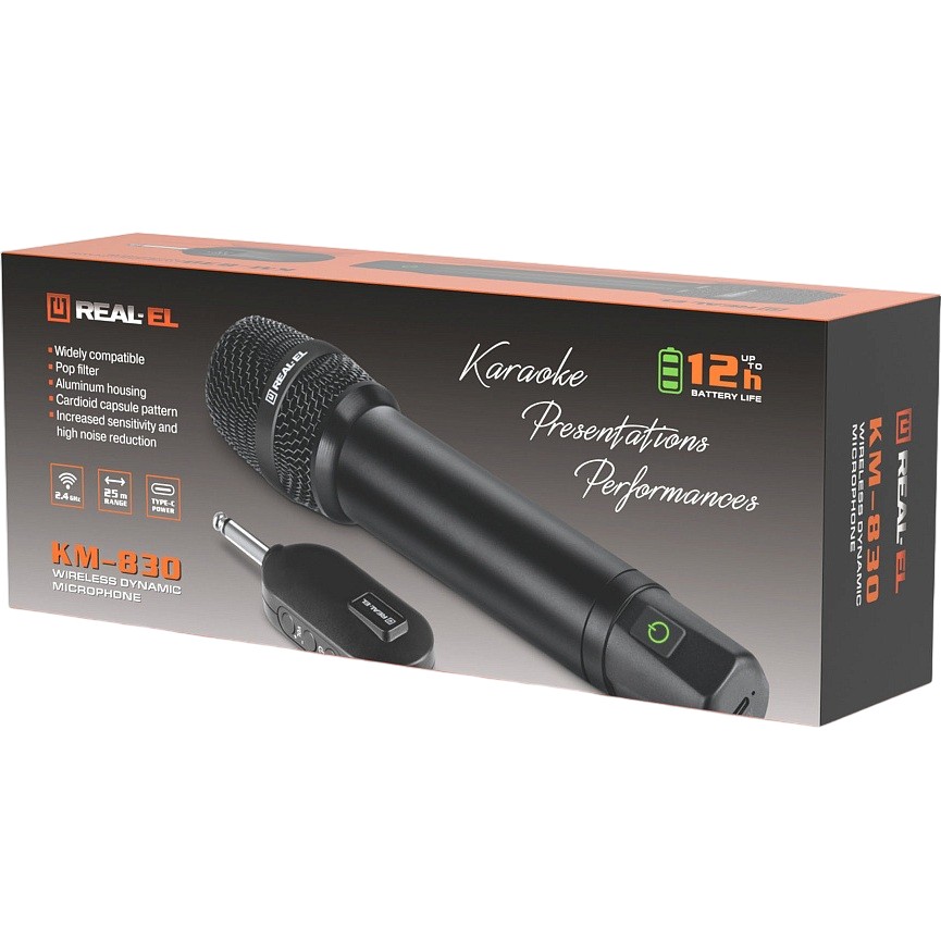 В Фокстрот Микрофон REAL EL KM-830 + ресивер Black (EL121900001)