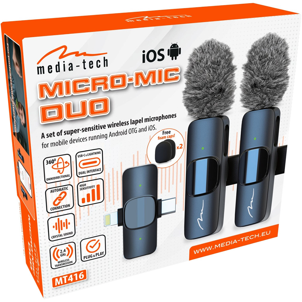 Изображение Микрофон Media-Tech MT416 USB-C/Lightning 2-Pack Micro-Mic Duo Black