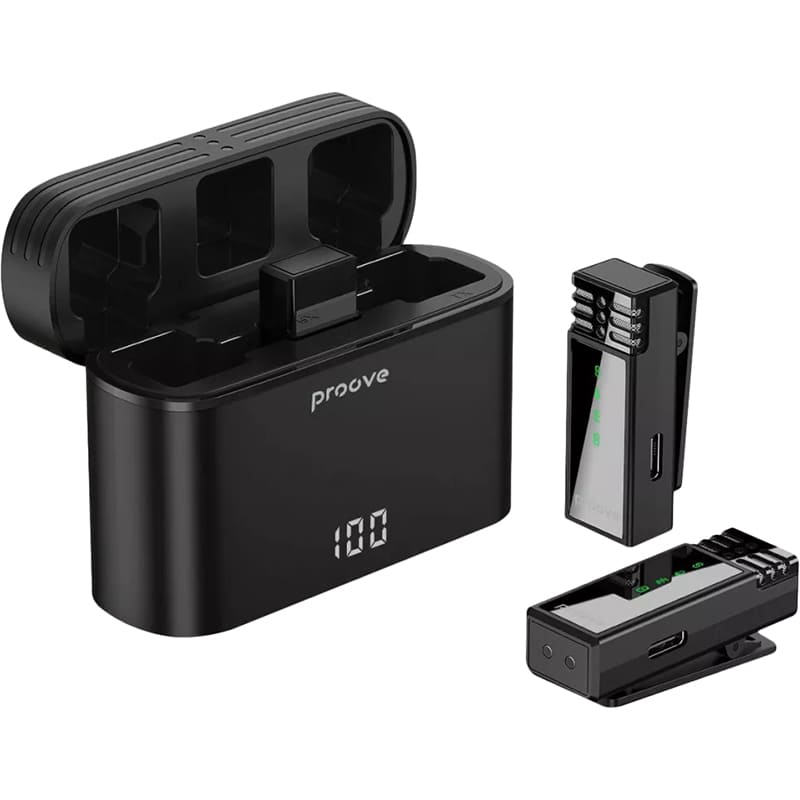 Мікрофон PROOVE Record Type-C Black (PMRC00010202) Додатково Час роботи: До 4 год; Місткість акумулятора мікрофона: 70 mAh; Місткість акумулятора кейсу: 600 mAh; Діапазон частот: 20Hz – 20kHz