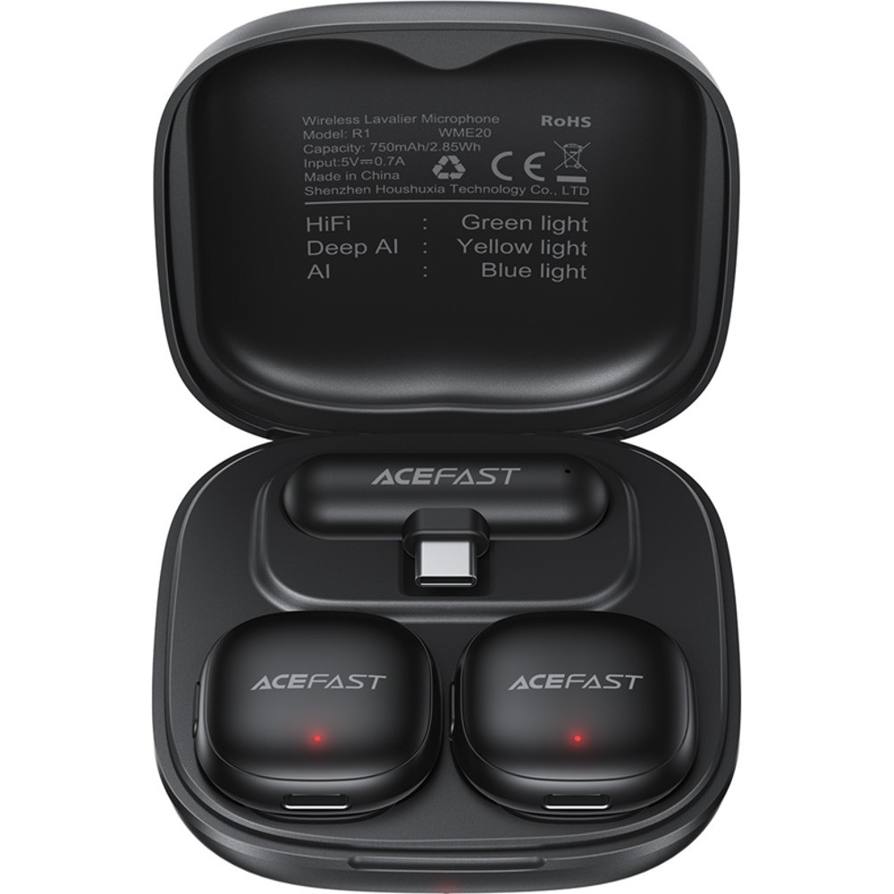 Микрофон ACEFAST R1 Black (6974316284895) Комплектация микрофоны (2 шт.); приемник; зарядный кейс; кабель USB-A - USB-C; инструкция