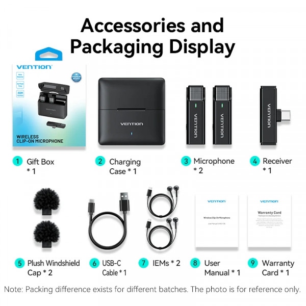 Мікрофон VENTION USB-C 2-Pack Wireless Lavalier with Charging Case Black (NCAB0) Матеріал Пластик