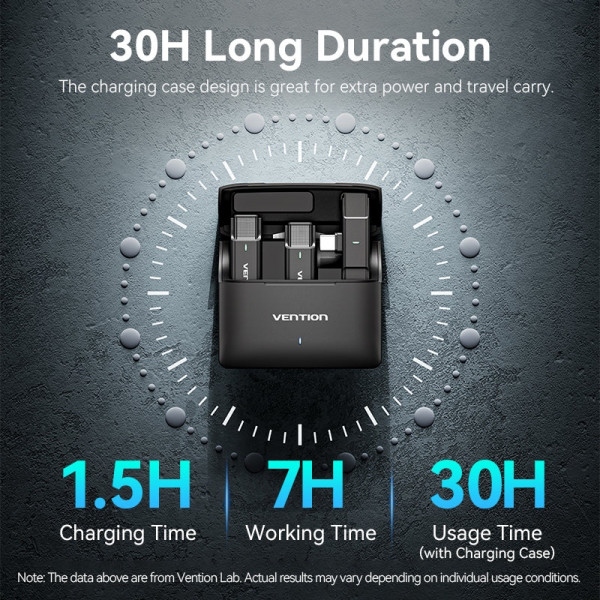 Фото Мікрофон VENTION USB-C 2-Pack Wireless Lavalier with Charging Case Black (NCAB0)
