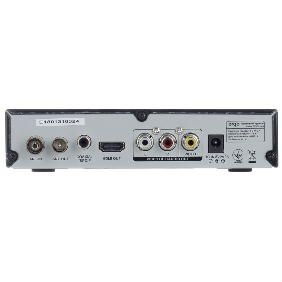 Цифровий тюнер ERGO DVB-T2 1638 Роз'єми RCA (композитний)