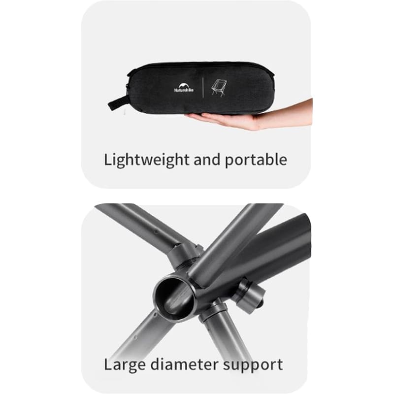 Стілець розкладний NATUREHIKE Stellaluna L04 CNK2450JJ015 L Grey (6975641889496) Додатково Сітчасті вставки у спинці для вільної циркуляції повітря; Накладки на ніжках для надійного встановлення на будь-якій поверхні