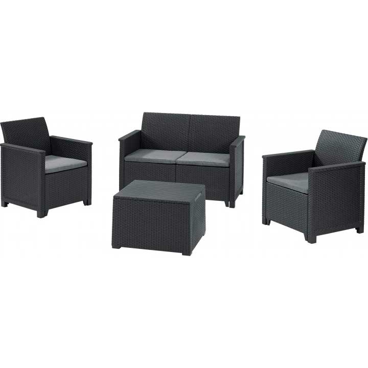 

Набор мебели KETER Emma 2 seater set стол-сундук серы (8711245148014), Набір меблів Emma 2 seater set, стіл-скриня, сірий