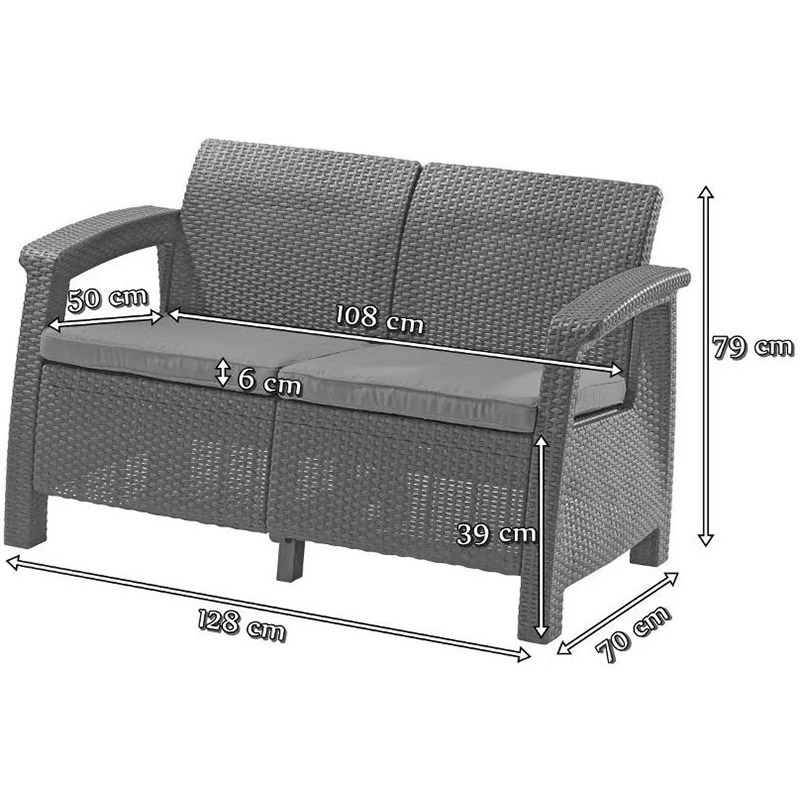 Фото Диван KETER Corfu II Love seat Grey (17197359)