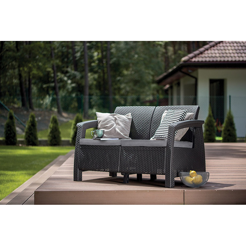 Диван KETER Corfu II Love seat Grey (17197359) Размер в разложенном виде 70 х 128 х 79