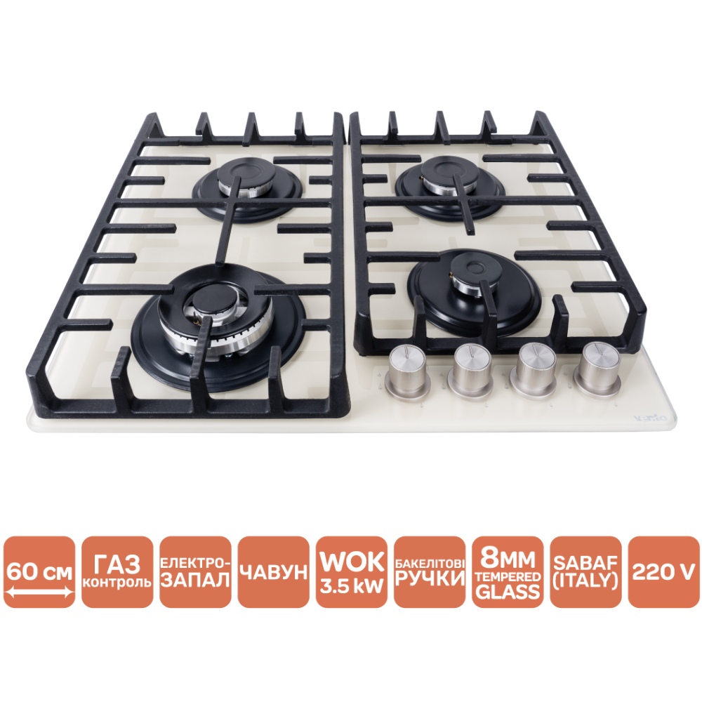 Варочная поверхность VENTOLUX HSF640-H2G CEST (IVORY) Газовые конфорки 4