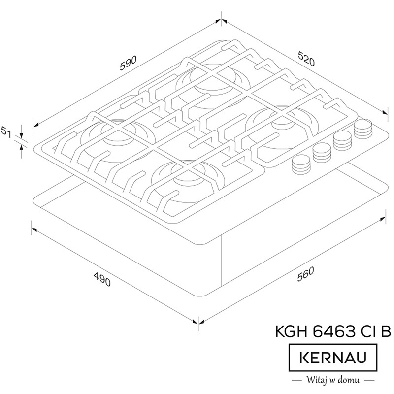 Варочная поверхность KERNAU KGH 6463 CI B Тип поверхности газовая