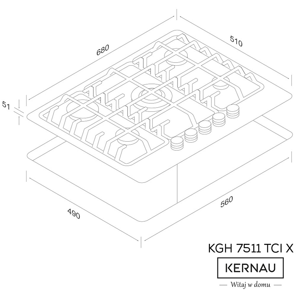 Варочная поверхность KERNAU KGH 7511 TCI X Тип поверхности газовая