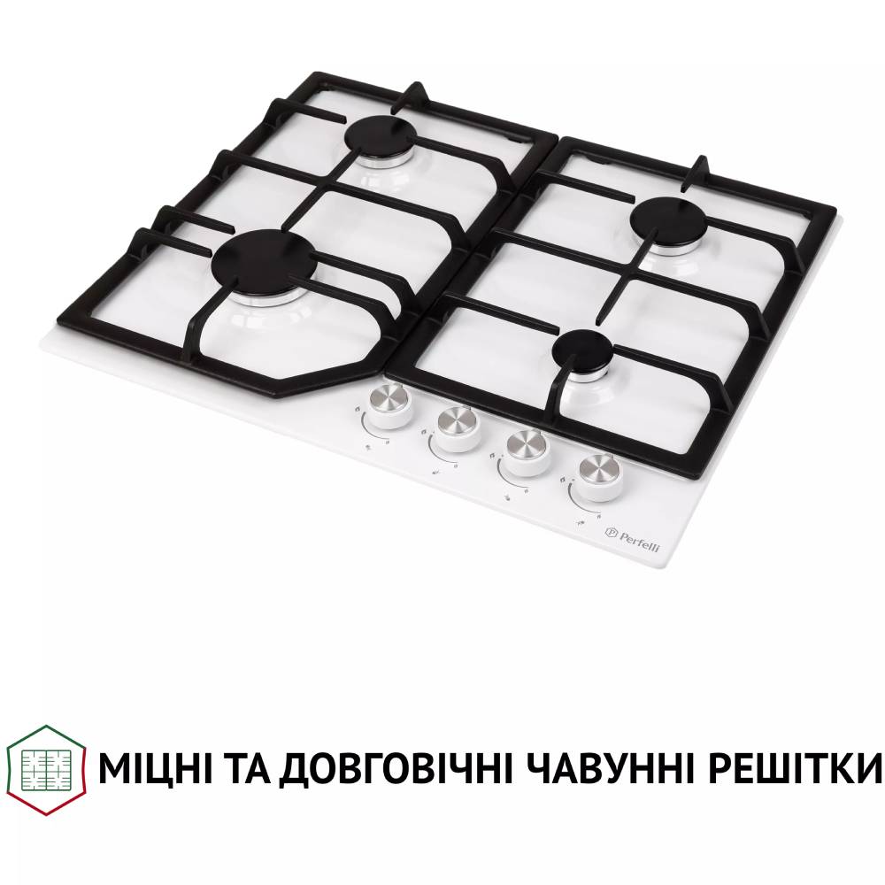 Варильна поверхня PERFELLI HGM 61424 WH Комплектація Інструкція, гарантійний талон, мікрофіша, монтажний комплект, перехідник на балонний газ, шнур з вилкою