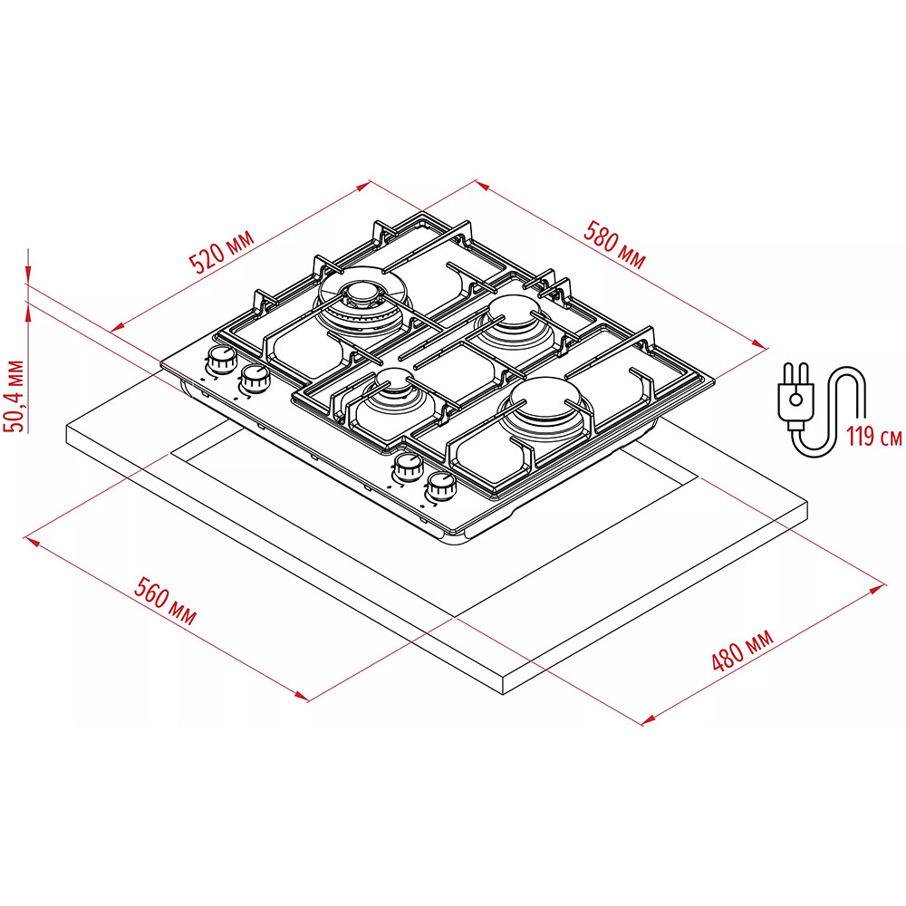 Варильна поверхня PERFELLI PERLA MW60C BIANCO Права 2900