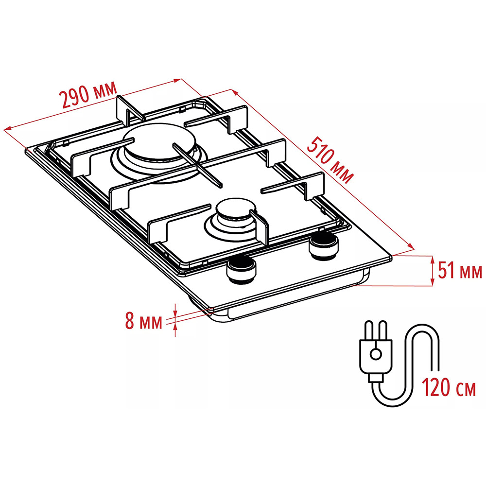 Варильна поверхня PERFELLI PERLA G32C BIANCO Центральна передня 1000 Вт