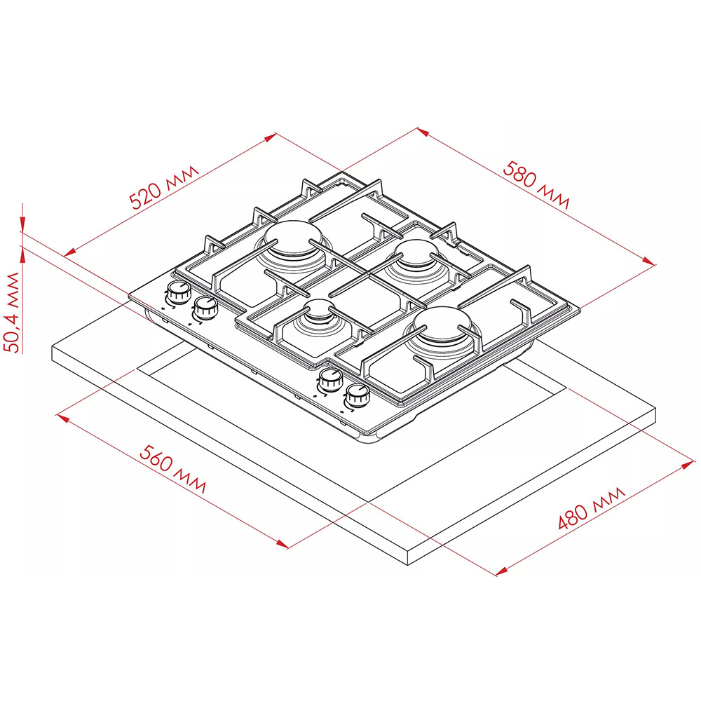 Варильна поверхня WEILOR GM 654 BL Центральна передня 1000 Вт