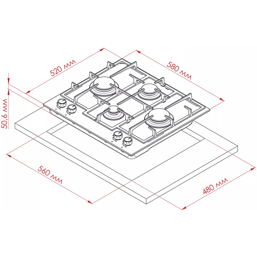 Варильна поверхня WEILOR GG 654 BL Центральна передня 1000 Вт