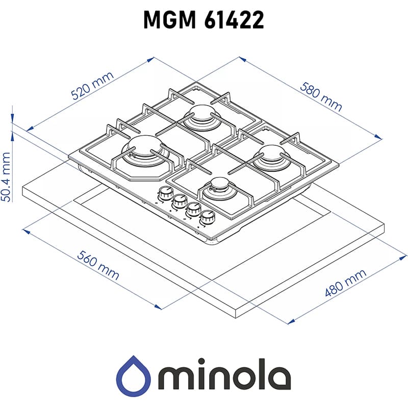 Варочная поверхность MINOLA MGM 61422 WH Левая задняя 2000 Вт