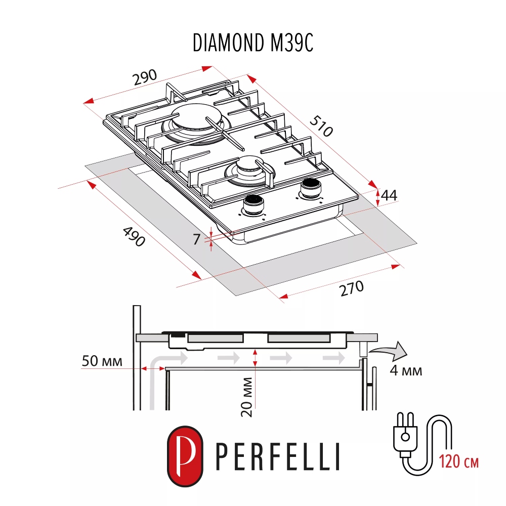 Варочная поверхность PERFELLI DIAMOND M39C INOX (0540063) Вес 4.9