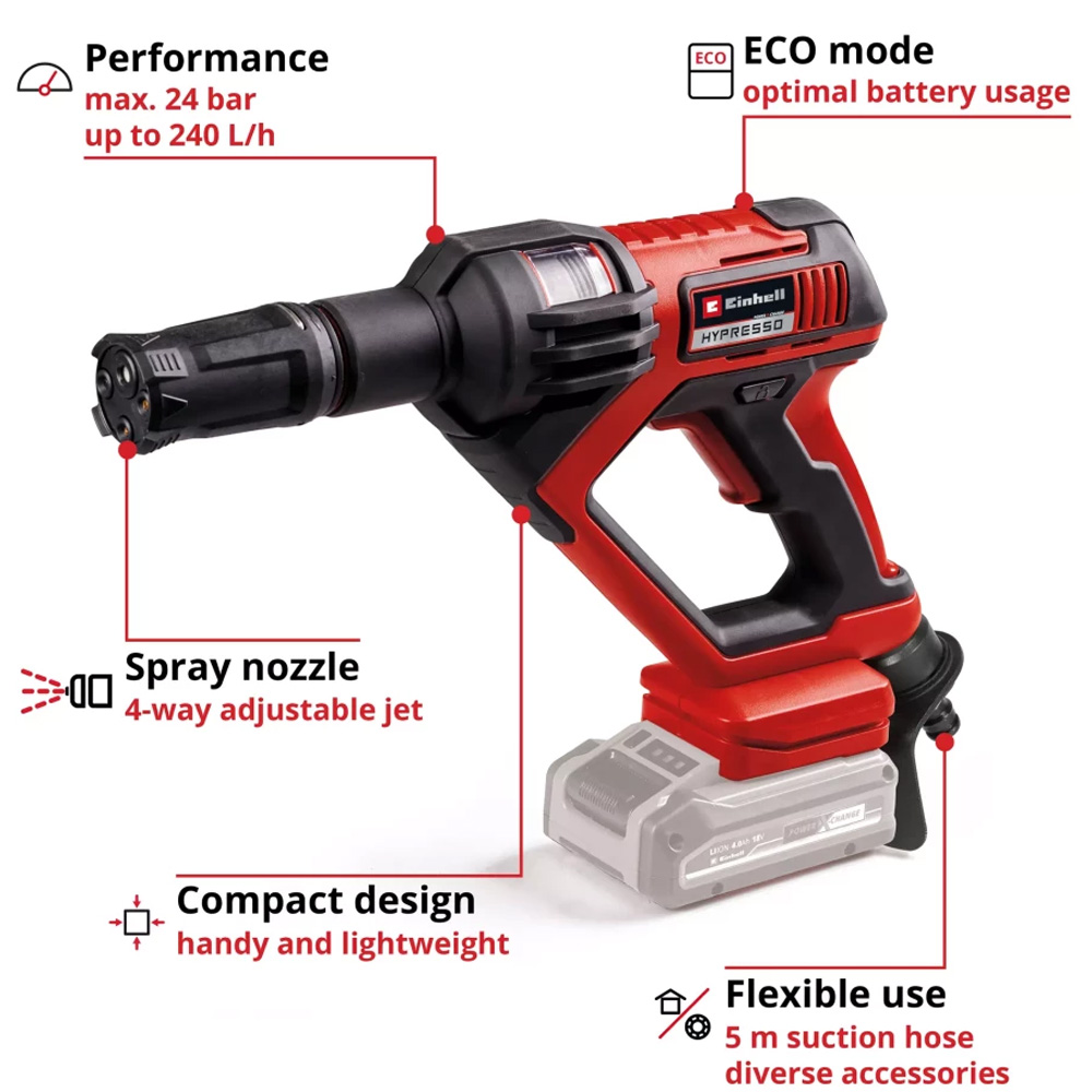 Фото 20 Минимойка EINHELL HYPRESSO 18/24-1 Li - Solo (4140135) без АКБ и ЗУ
