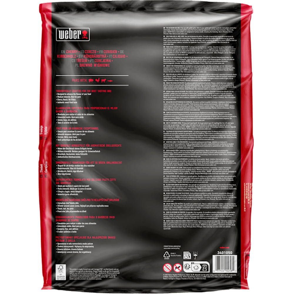 Пелети для копчення WEBER FSC Cherry (3401050) Додатково Підходить для курки, ягнятини, риби та дичини; Середня інтенсивність аромату; Підходить для пеллетних грилів;