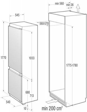 Встраиваемый холодильник GORENJE NRKI 5181 CW Тип холодильника двухкамерный