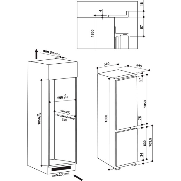 Вбудований холодильник HOTPOINT ARISTON BCB 7525 AA Загальний корисний об'єм 290