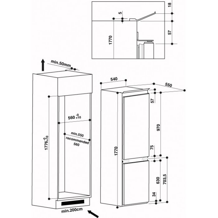 Встраиваемый холодильник WHIRLPOOL ART 6502/A+ Тип холодильника двухкамерный