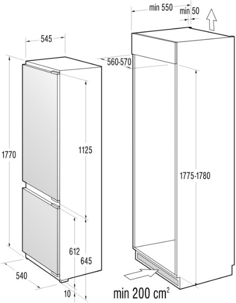 Встраиваемый холодильник GORENJE RKI 51295 Тип холодильника двухкамерный