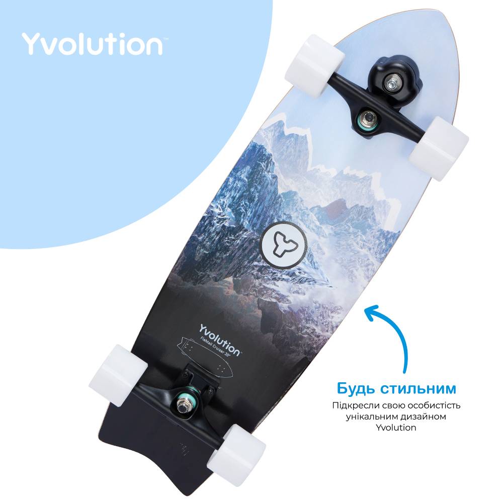 Внешний вид Скейтборд YVOLUTION Fishtail Cruiser 76см Blue (YS48B2)