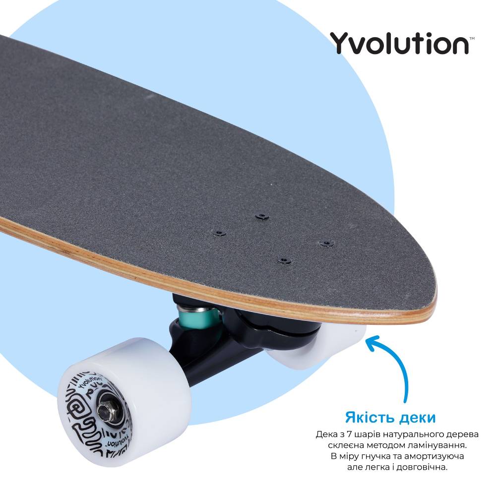 Скейтборд YVOLUTION Fishtail Cruiser 76см Blue (YS48B2) Максимальная нагрузка 75 - 100