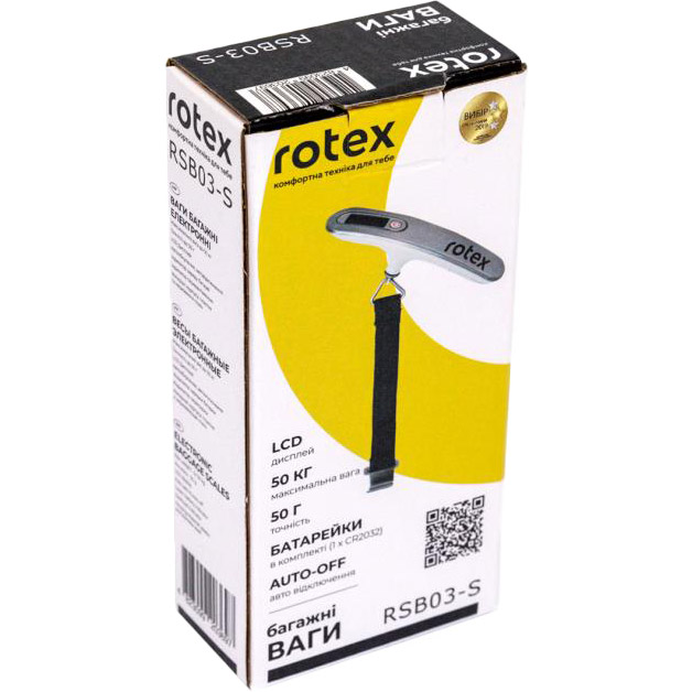 Весы для багажа ROTEX RSB03-S Особенности LCD дисплей, индикатор заряда батареи, индикатор перегрузки