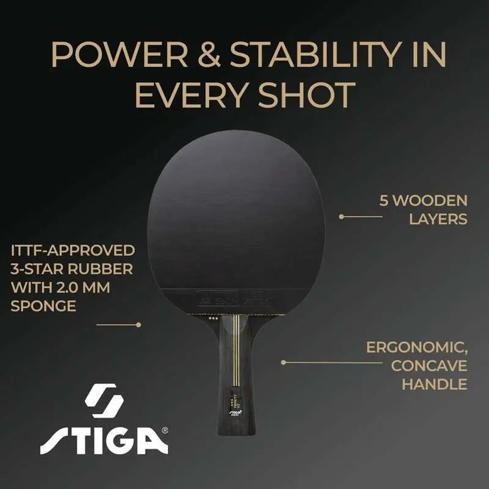 Ракетка для настільного тенісу STIGA Trinity 3 Star ver.2 FL Black (1213-1208-35) Вага 0.15
