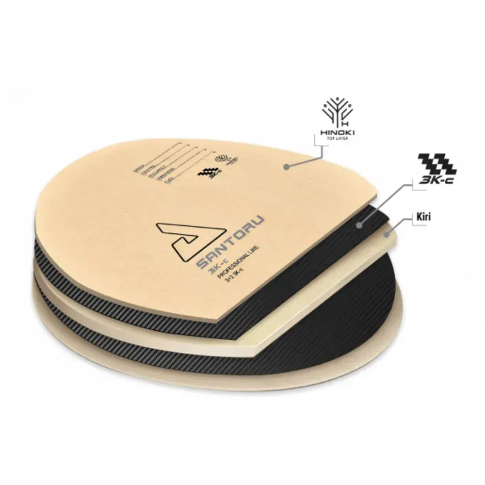 Підстава для ракетки JOOLA Santoru 3K-C FL (65050) Матеріал верхній шар шпону з деревини Hinoki, внутрішні шари шпону з деревини Kiri +2 шари карбонового волокна 3K-C