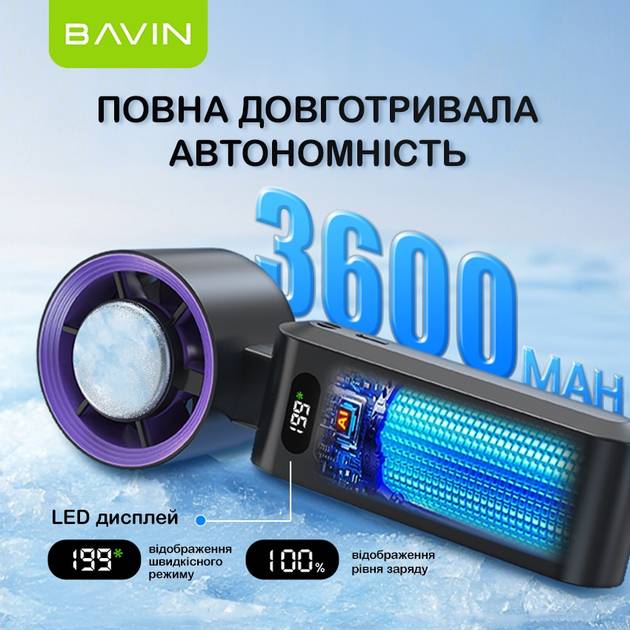 Вентилятор BAVIN BF-004 ICE CUBE TURBO FUN 10000RPM White (BF-004 WH) Тип портативний