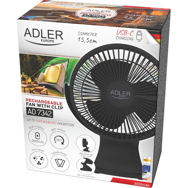 Вентилятор ADLER AD 7342 Black Вид осьовий