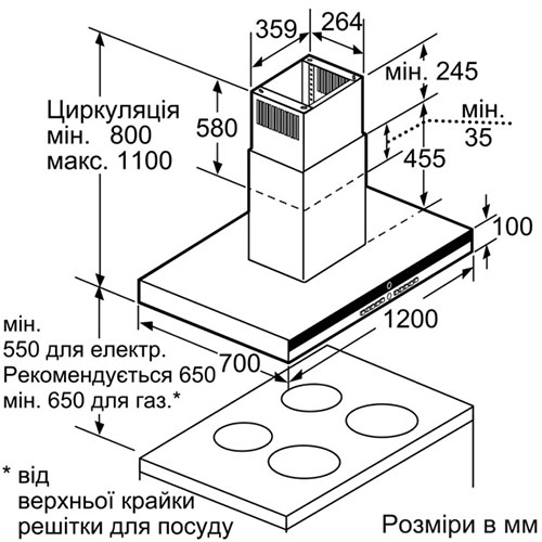 Вытяжка SIEMENS LF259BL90 Тип Т-образная