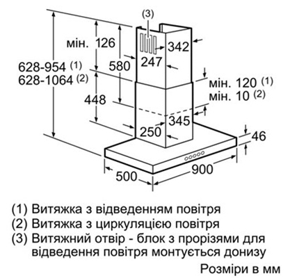 Вытяжка SIEMENS LC98BD540 Режим работы отвод