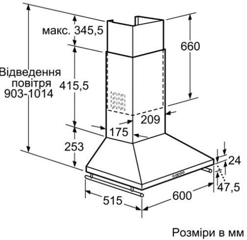 Витяжка BOSCH DWW063461 Максимальна продуктивність 410