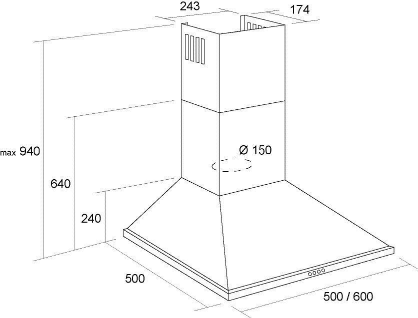 Вытяжка PYRAMIDA KH 50 (1000) inox Максимальная производительность 1000