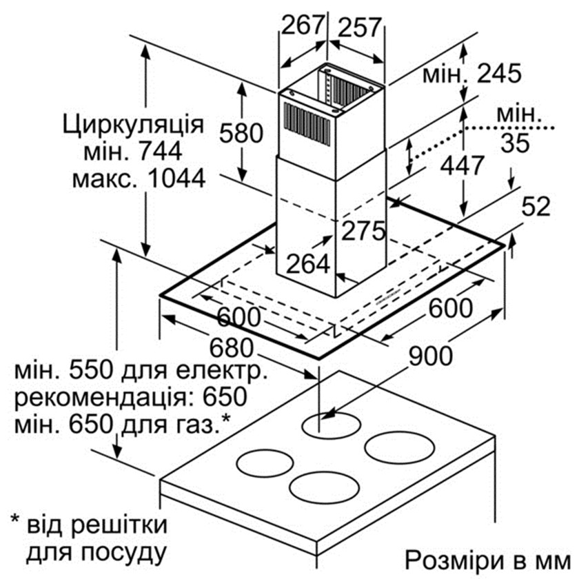 Зовнішній вигляд Витяжка BOSCH DIA098E50