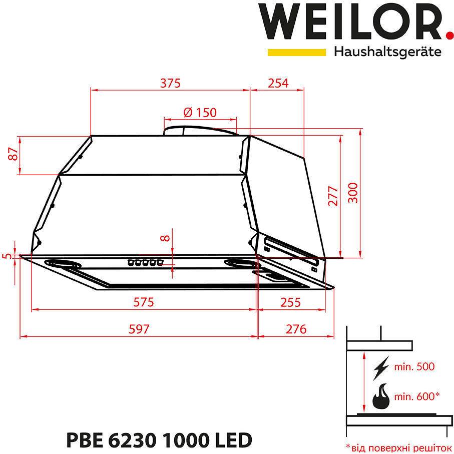 Фото Витяжка WEILOR PBE 6230 SS 1000 LED